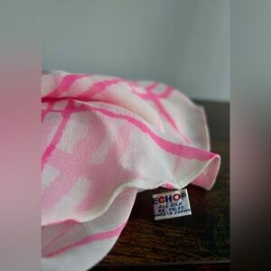 Vintage ECHO 100% Silk Scarf Pink Grid Made in Japan